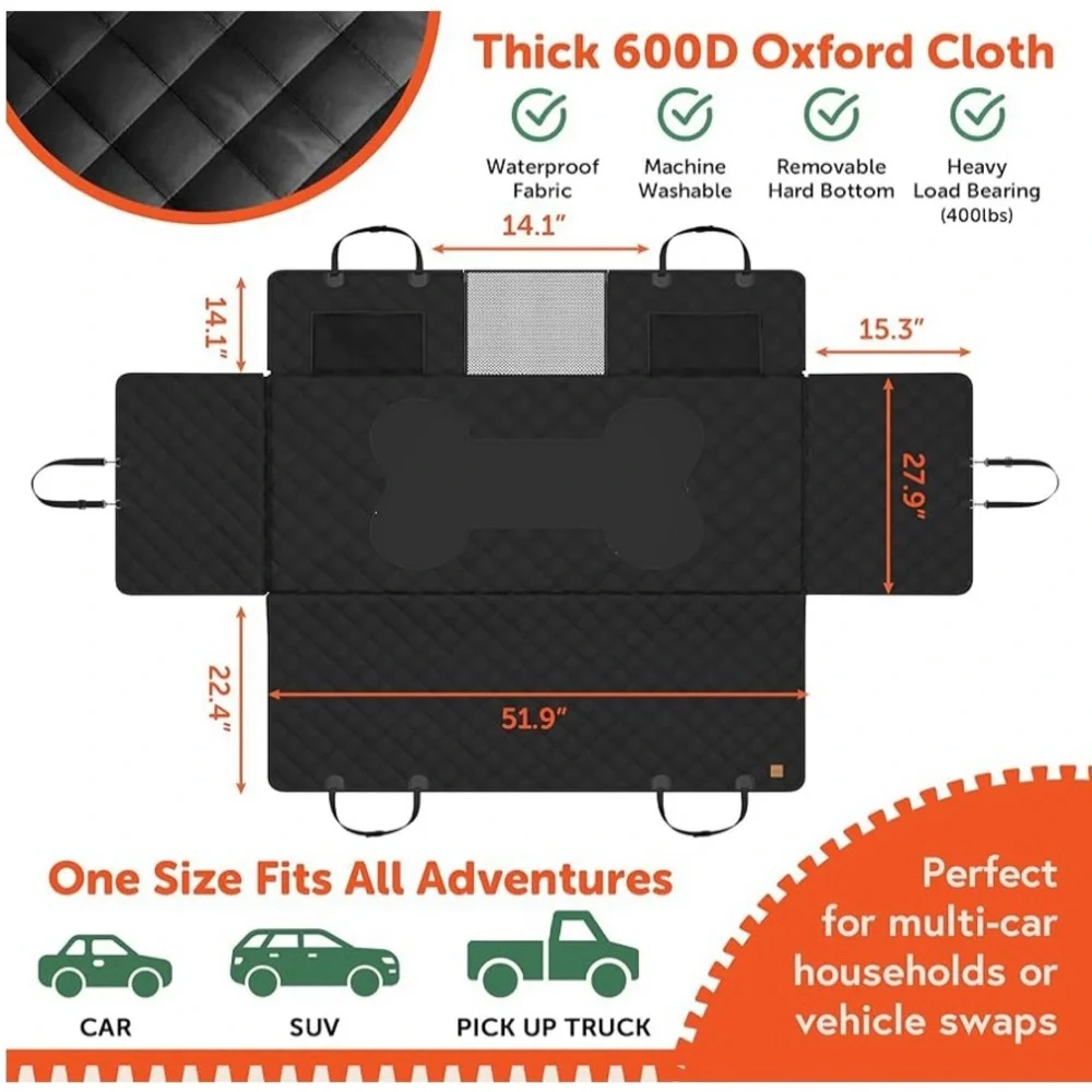 ⭐️7Lbs Dog Car Seat Cover for Back Seat Hard Bottom Protector-Waterproof